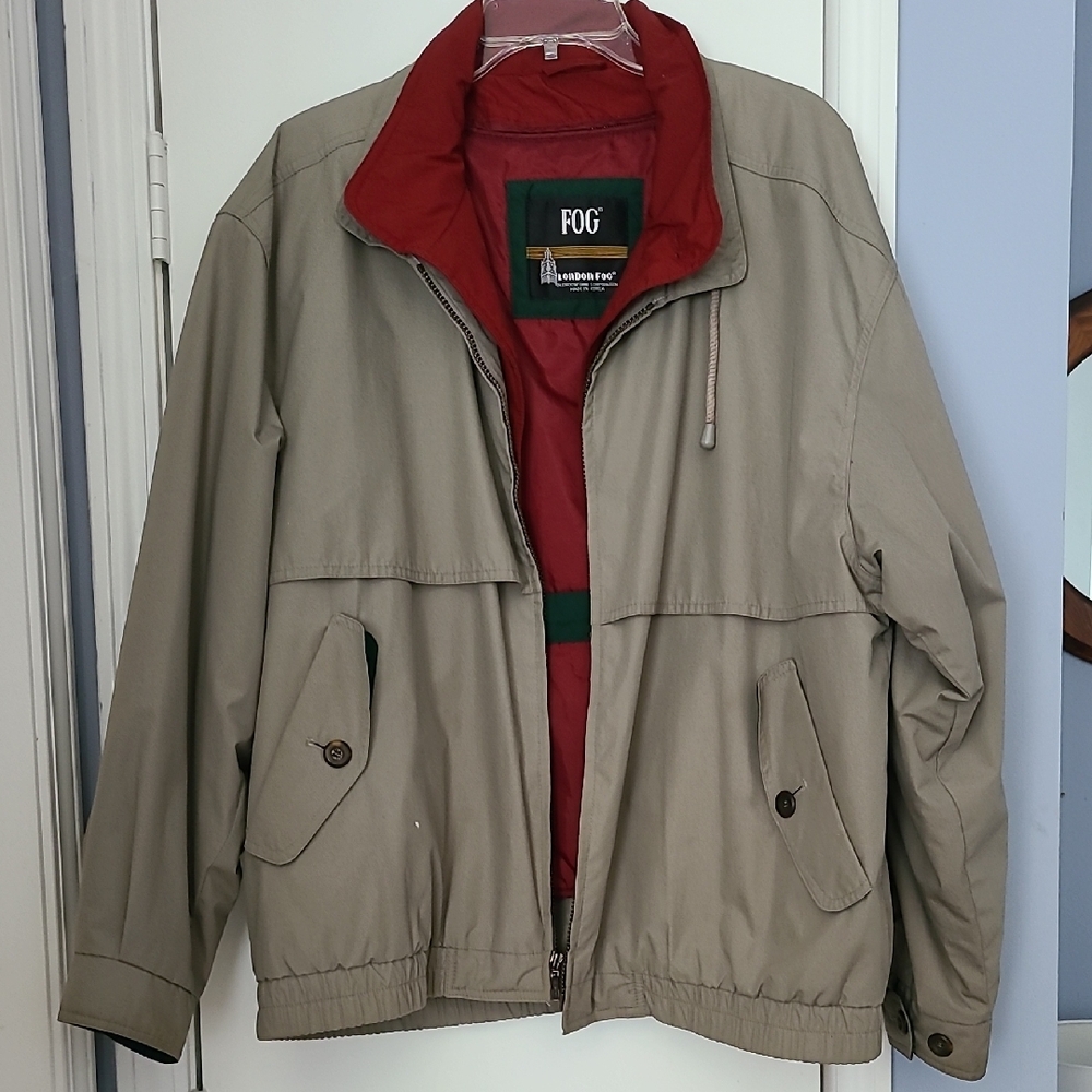 London Fog Men's Beige and Red Windbreaker